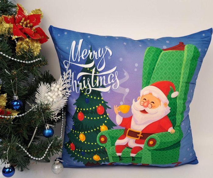 Наволочка велюр 45x45 Santa Claus Blue