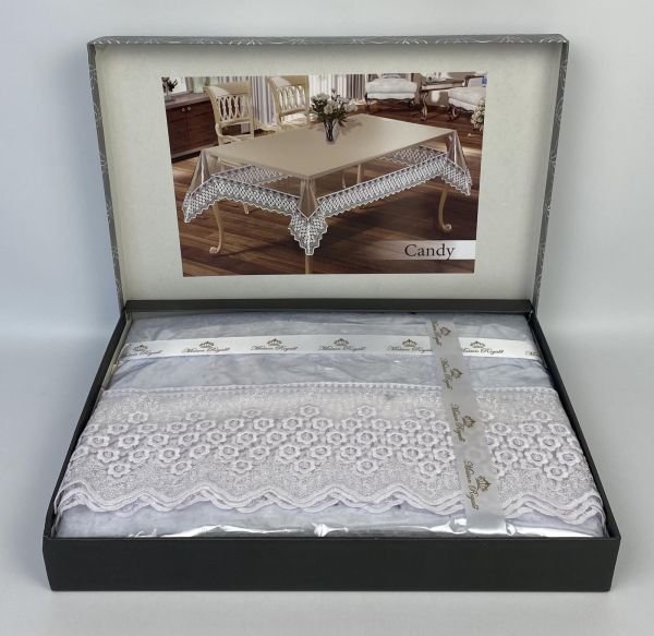 Силіконова скатертина з мереживом Maison Royale 160х300 Candy Beyaz