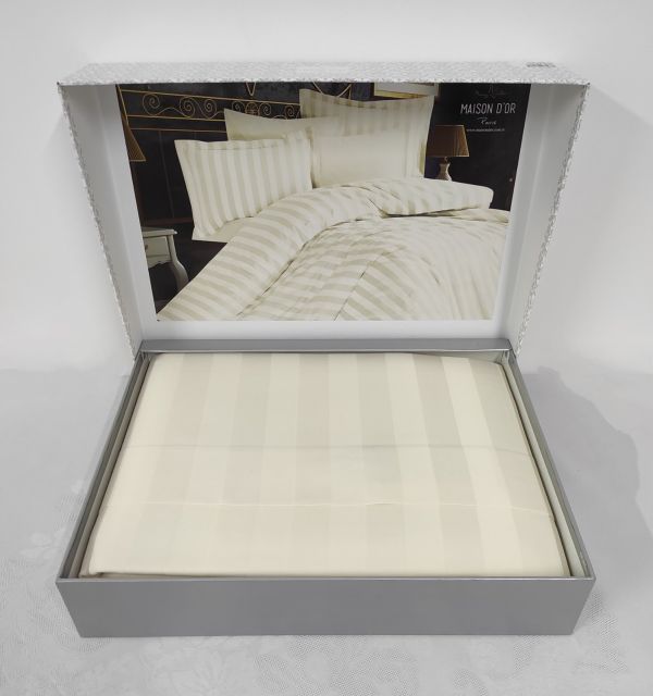 Постільна білизна Maison D'or сатин страйп 200х220 Fous Linens Ecru