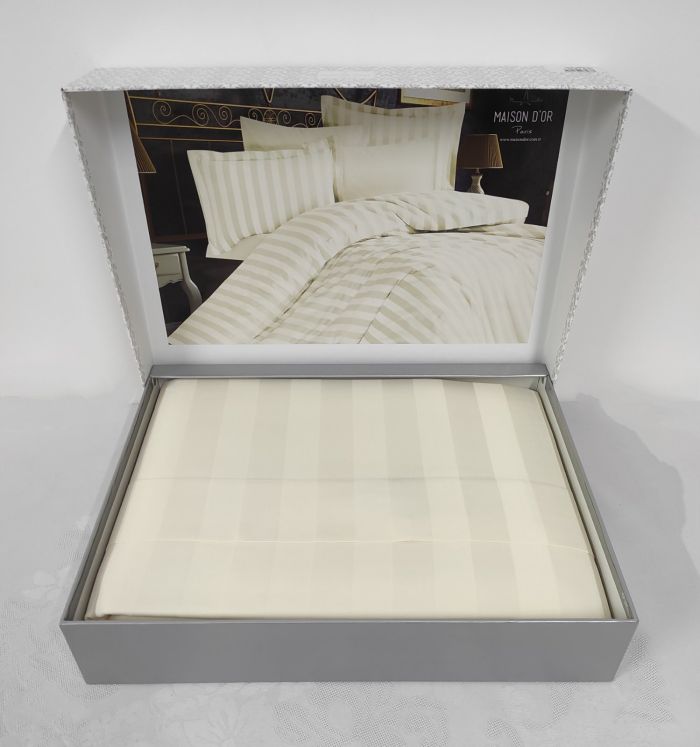 Постільна білизна Maison D'or сатин страйп 200х220 Fous Linens Ecru