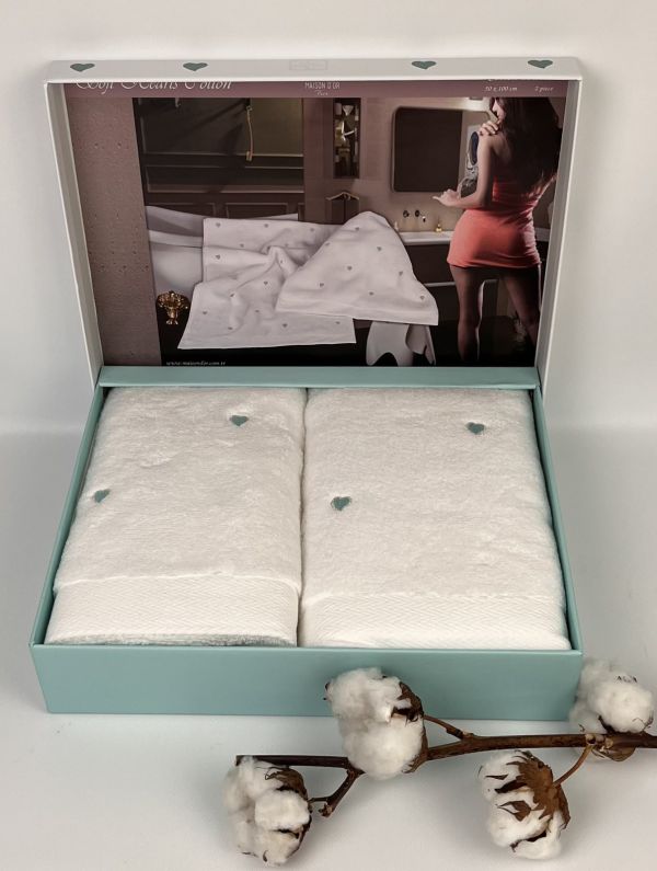 Рушники Maison D'or 2шт Soft Hearts Set White-Turquoise