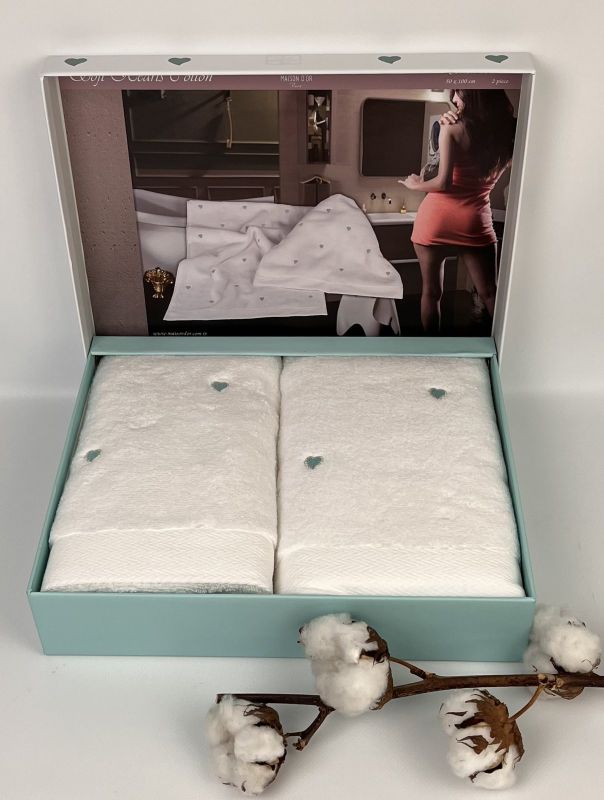 Рушники Maison D'or 2шт Soft Hearts Set White-Turquoise