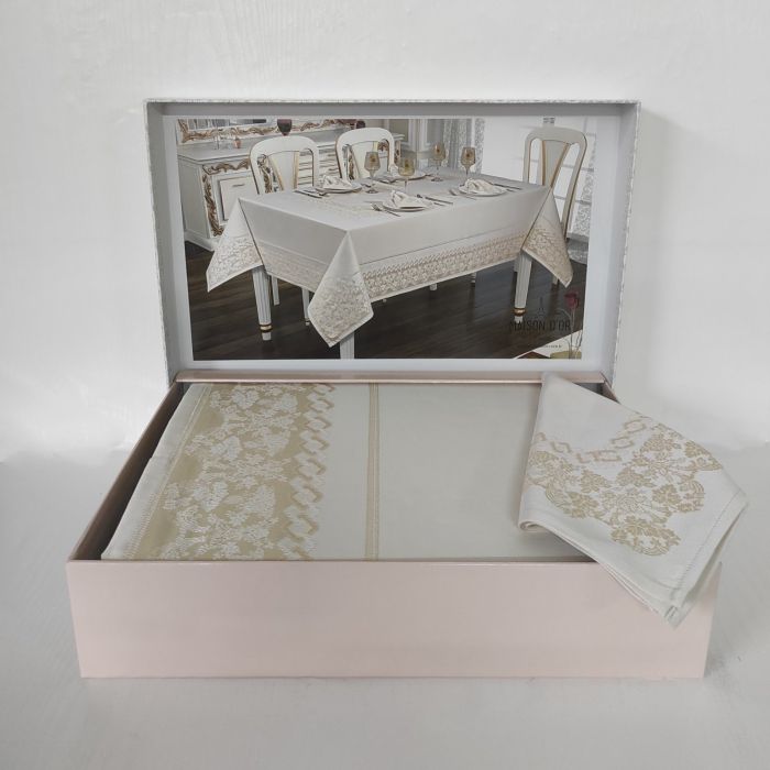 Скатертина Set Maison D'or 160х320+8psc Palmer White-Beige