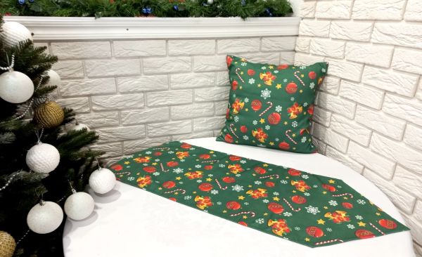 Набір новорічний "Print" доріжка 35х145 + наволочка 45х45 Yesil