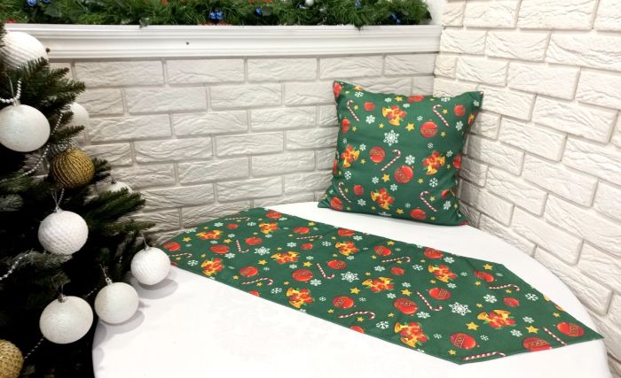Набір новорічний "Print" доріжка 35х145 + наволочка 45х45 Yesil