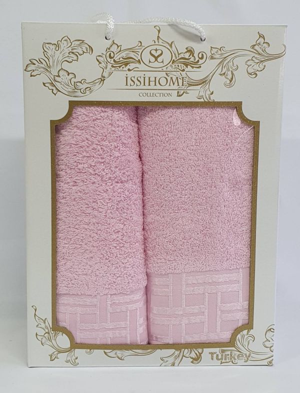 Набір махрових рушників 2шт Issihome кубик  Pink