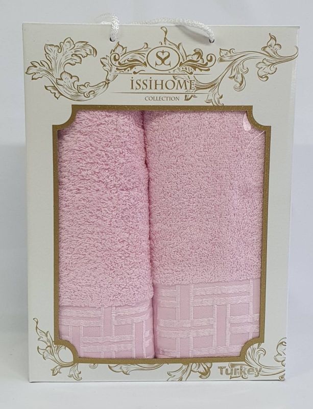Набір махрових рушників 2шт Issihome кубик  Pink