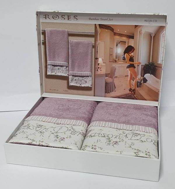 Рушники Maison D'or 2шт Roses Бамбук 50x100 Dark Lilac