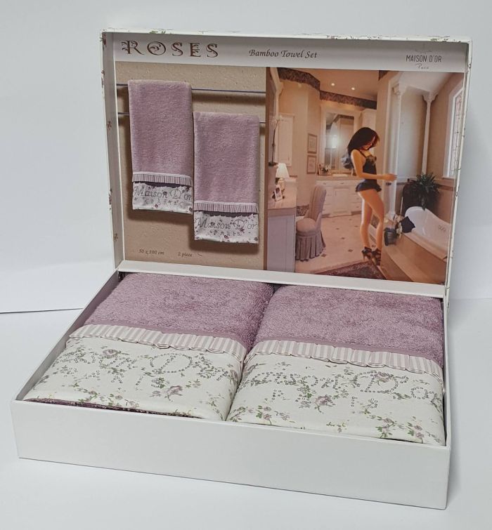 Рушники Maison D'or 2шт Roses Бамбук 50x100 Dark Lilac