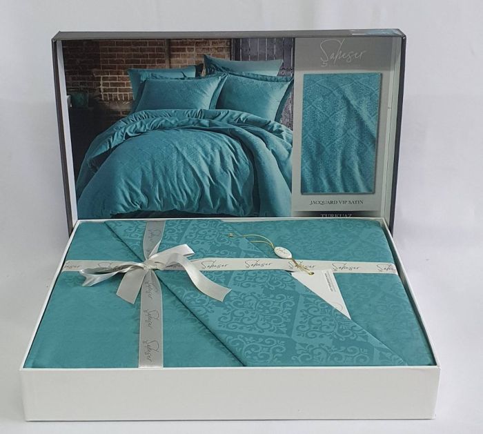 Постільна білизна Saheser Jacquard Vip Satin 200X220 Monogram(Damask) Turkuaz