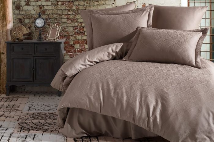 Постільна білизна Saheser Jacquard Vip Satin 200X220 Monogram(Damask) Kahve