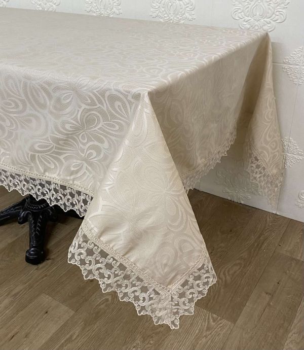 Скатертина Masali поліестер з мереживом 110х160 Model 514 Cappucino