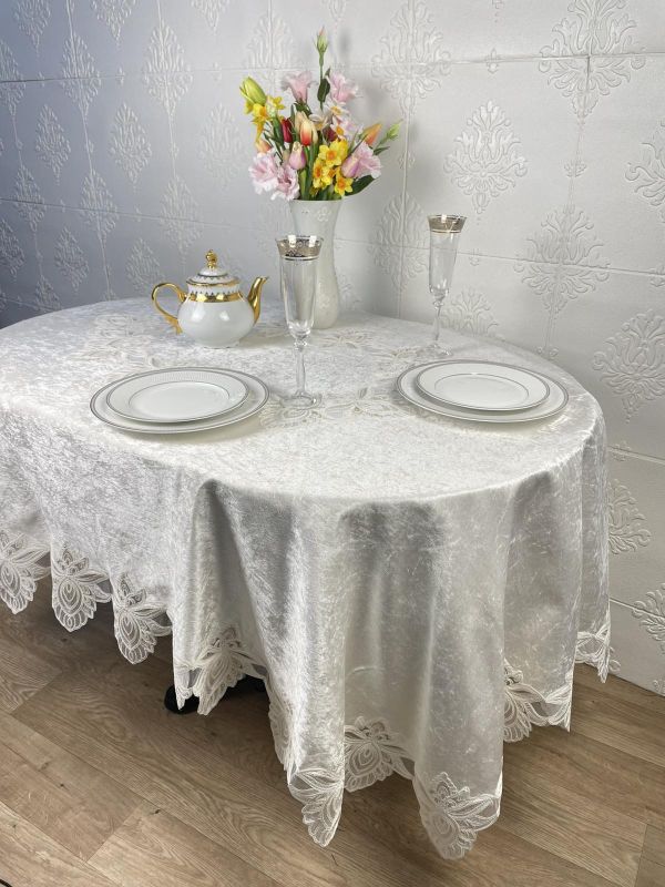 Скатертина Велюр Acme Tekstil 160x300 ovale Cinar Krem PVS