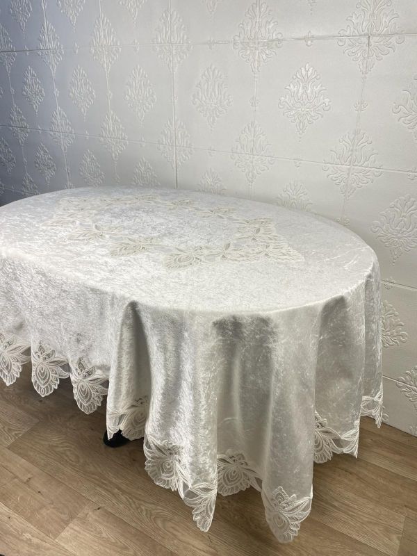 Скатертина Велюр Acme Tekstil 160x300 ovale Cinar Krem PVS