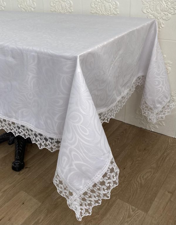 Скатертина Masali поліестер з мереживом 160х350 Model 514 White