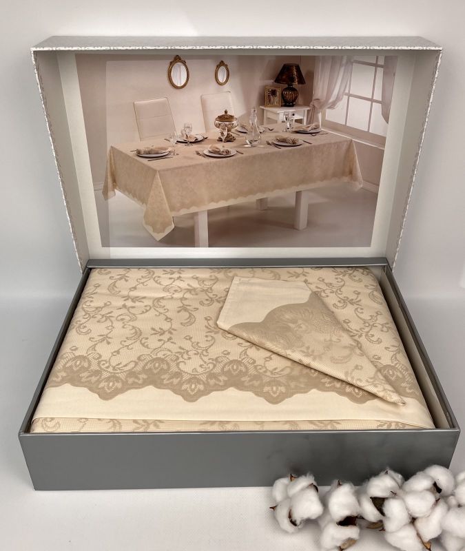 Скатертина Set Maison D'or 160х320+150x310+8psc+8psc Plain&Lace:331 DES. Beige