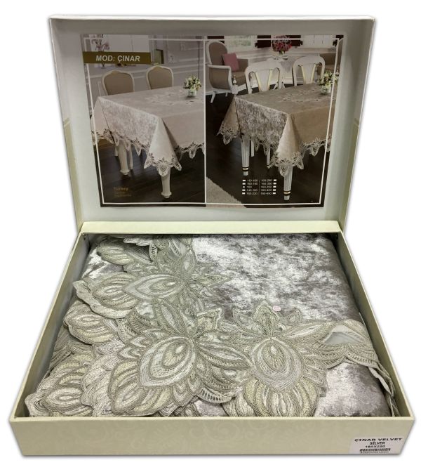 Скатертина Велюр Acme Tekstil 160x220 Cinar Silver