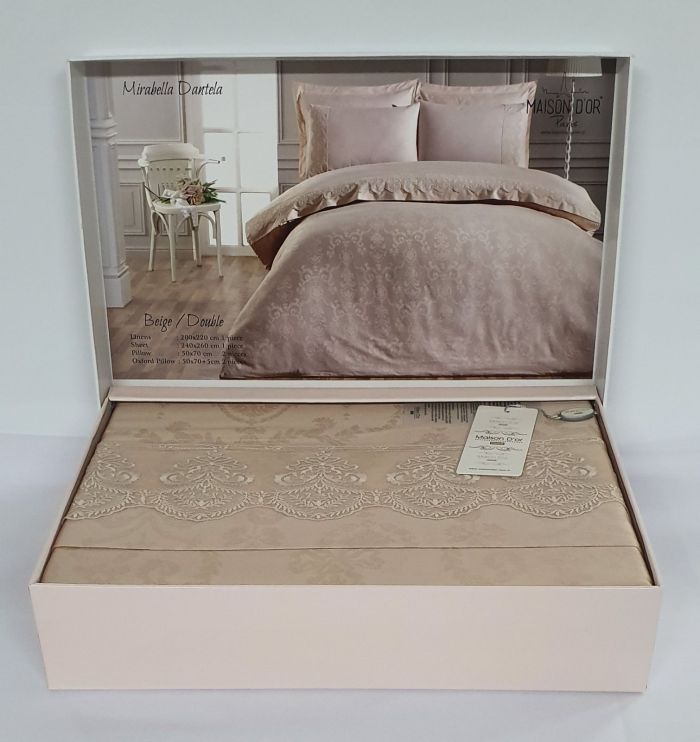 Постільна білизна Maison D'or Mirabella Dantella сатин з мереживом 200х220 Beige