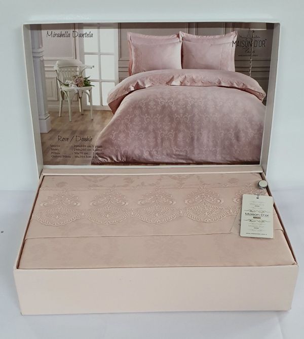 Постільна білизна Maison D'or Mirabella Dantella сатин з мереживом 200х220 Rose