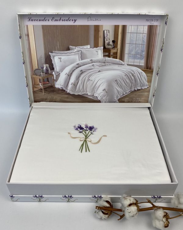 Постільна білизна Maison D'or сатин 200х220 Lavander Embrodery White