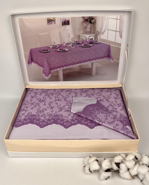 Скатертина Set Maison D'or 160х270+150x260+8psc Plain&Lace:331 DES. Purple