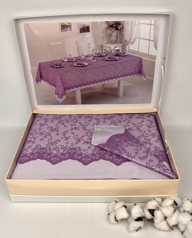 Скатертина Set Maison D'or 160х270+150x260+8psc Plain&Lace:331 DES. Purple