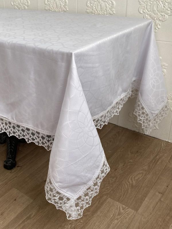 Скатертина Masali поліестер з мереживом 160х260 Model 513 White