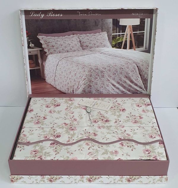 Постільна білизна Maison D'or сатин 200х220 Lady Roses Dark Lilac