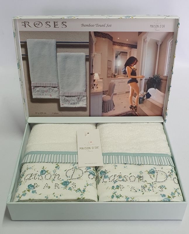 Рушники Maison D'or 2шт Roses Бамбук 50x100 Ekru-Turquoise