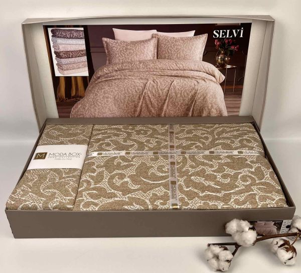 Покривало Moda Box 240х260 з наволочками Selvi Cappucino