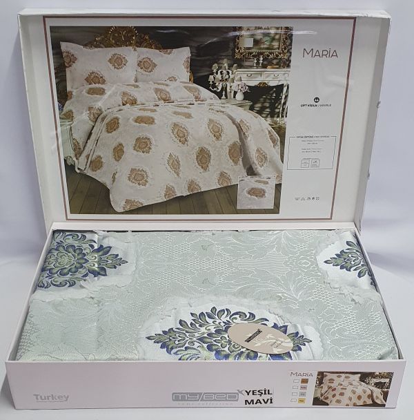 Покривало My Bed з китичками 240x260 з наволочками Maria Yesil mavi