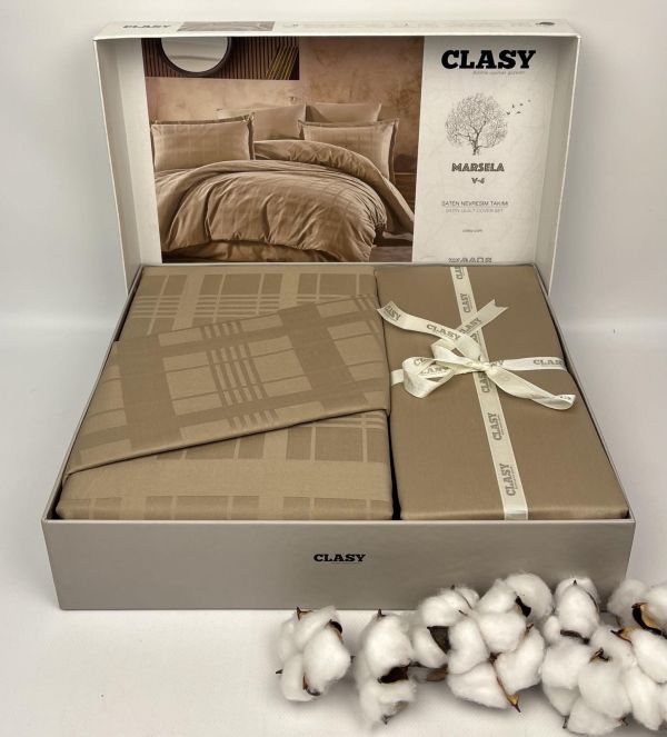 Постільна білизна CLASY сатин 200x220 см Marsela V4 Acik Kahve