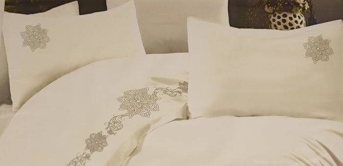 Постільна білизна AE  преміум сатин з вишивкою 200x220 см Star Grey