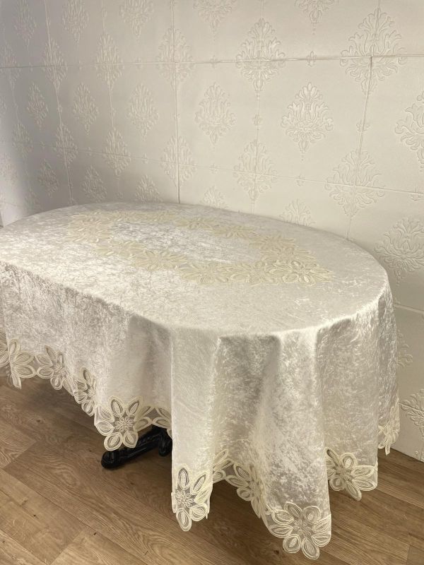 Скатертина Велюр Acme Tekstil 160x220 ovale Daisy Krem PVS