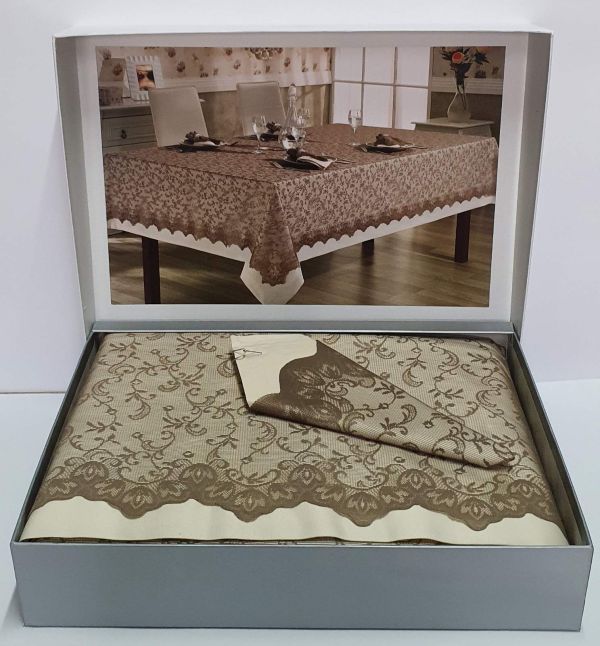Скатертина Set Maison D'or 160х270+150x260+8psc Plain&Lace : 331 DES. Beige