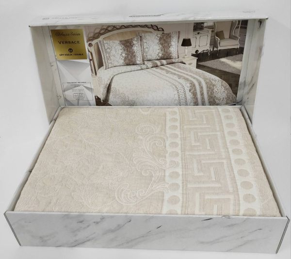 Покривало My Bed Жакард 240x260 з наволочками Versace Beige
