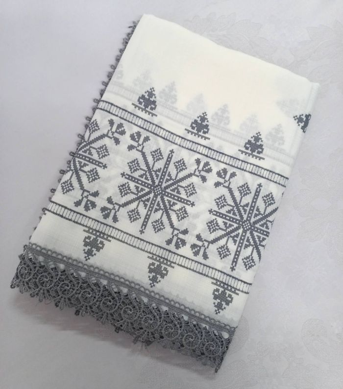 Скатертина Maison Royale льон з мереживом 160x300 Kilim Cream-Grey