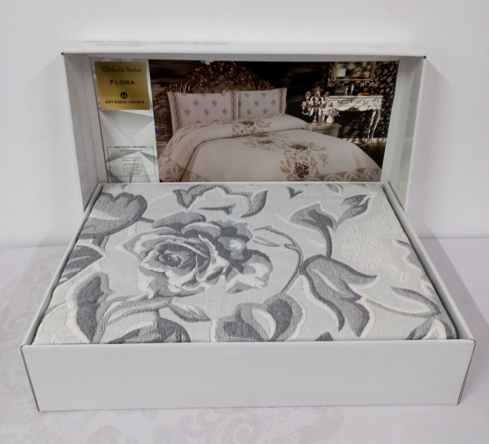 Покривало My Bed Жаккард 240x260 з наволочками Flora Grey
