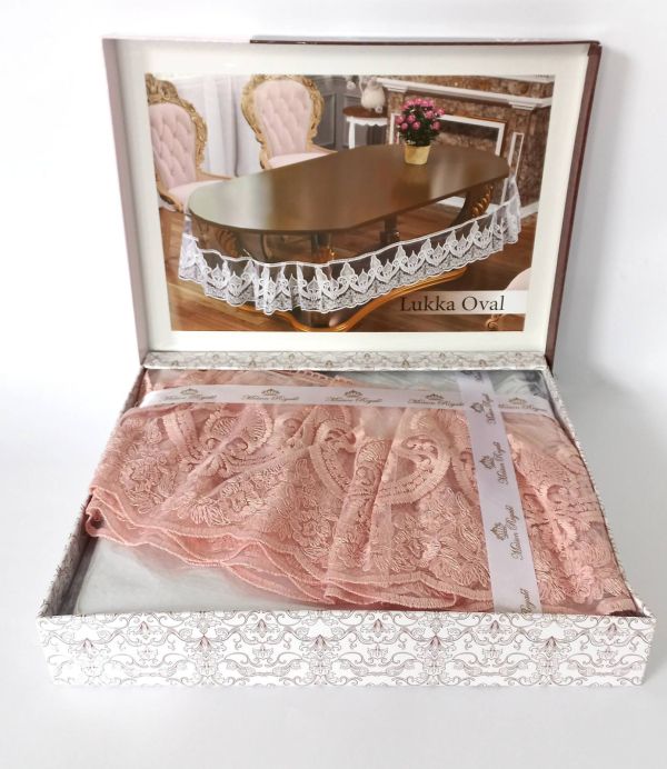 Силіконова скатертина з мереживом Maison Royale 160х300 ovale Lukka Powder