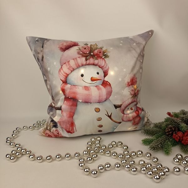 Наволочка велюр з підсвіткою 45x45 Snowman Pink