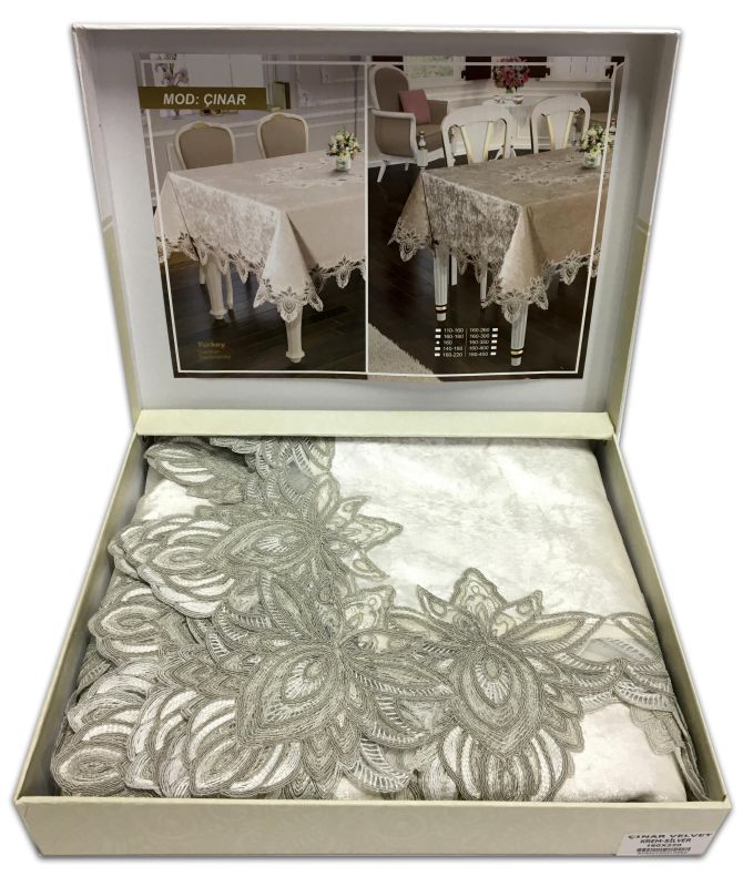 Скатертина Велюр Acme Tekstil 160x220 Cinar Krem-Silver