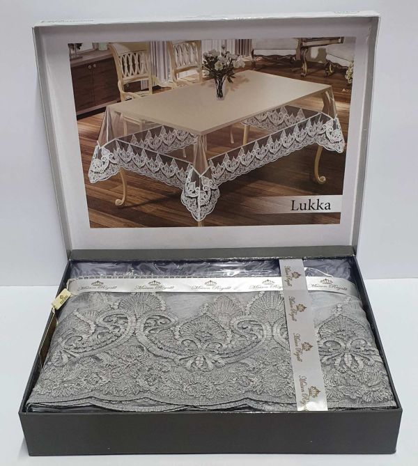 Силіконова скатертина з мереживом Maison Royale 160х350 Lukka Grey