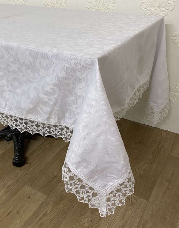 Скатертина Masali поліестер з мереживом 160х400 Model 512 White