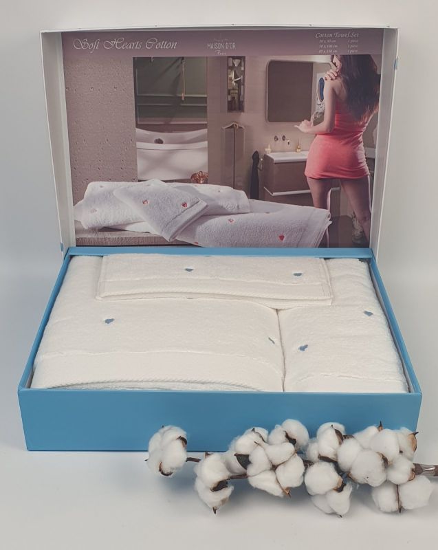 Рушники Maison D'or 3шт Soft Hearts Cotton White-Blue