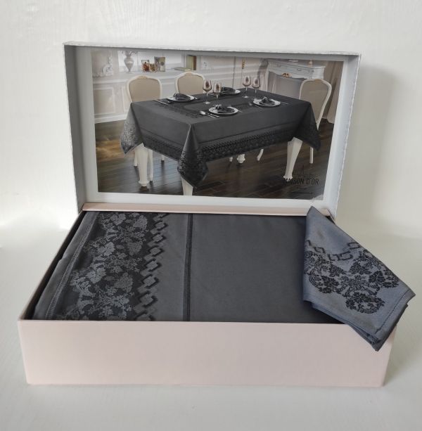 Скатертина Set Maison D'or 160х320+8psc Palmer Grey-Black