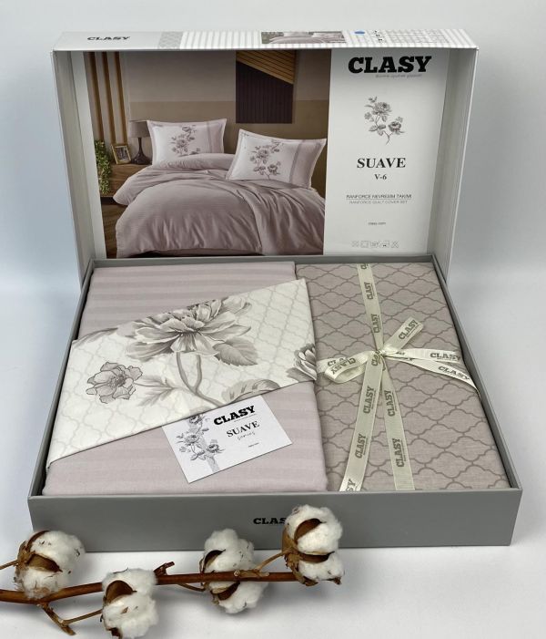 Постільна білизна CLASY ранфорс 200x220 см Suave V-6 Acik Gri