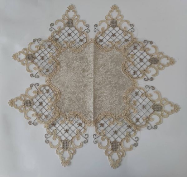 Серветка велюрова Acme з мереживом 45*45 Kyrien Cappicino