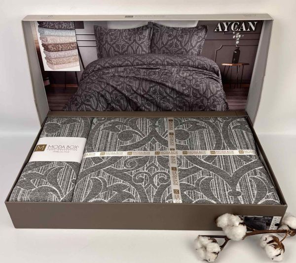 Покривало Moda Box 240х260 з наволочками Aycan Anthracite