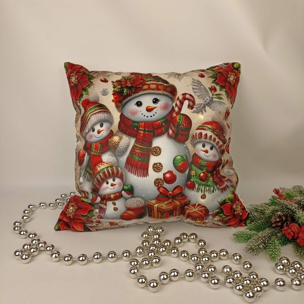Наволочка велюр з підсвіткою 45x45 Snowman Red