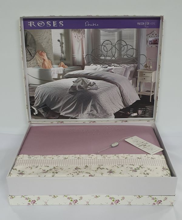 Постільна білизна Maison D'or сатин 200х220 Roses Dark Lilac